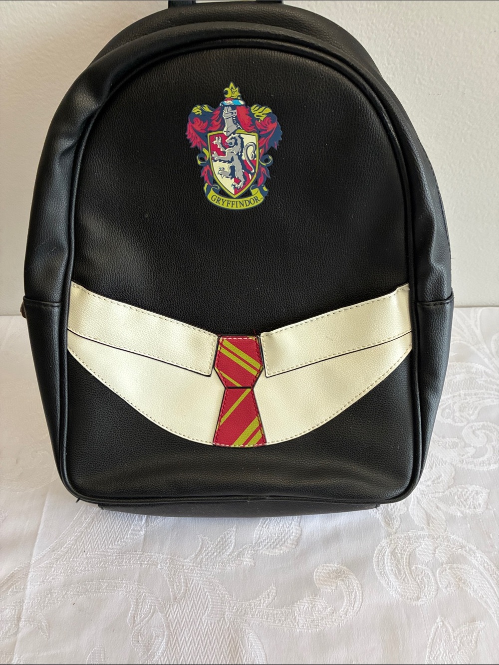 Gryffindor Black Faux Leather Backpack with Crest